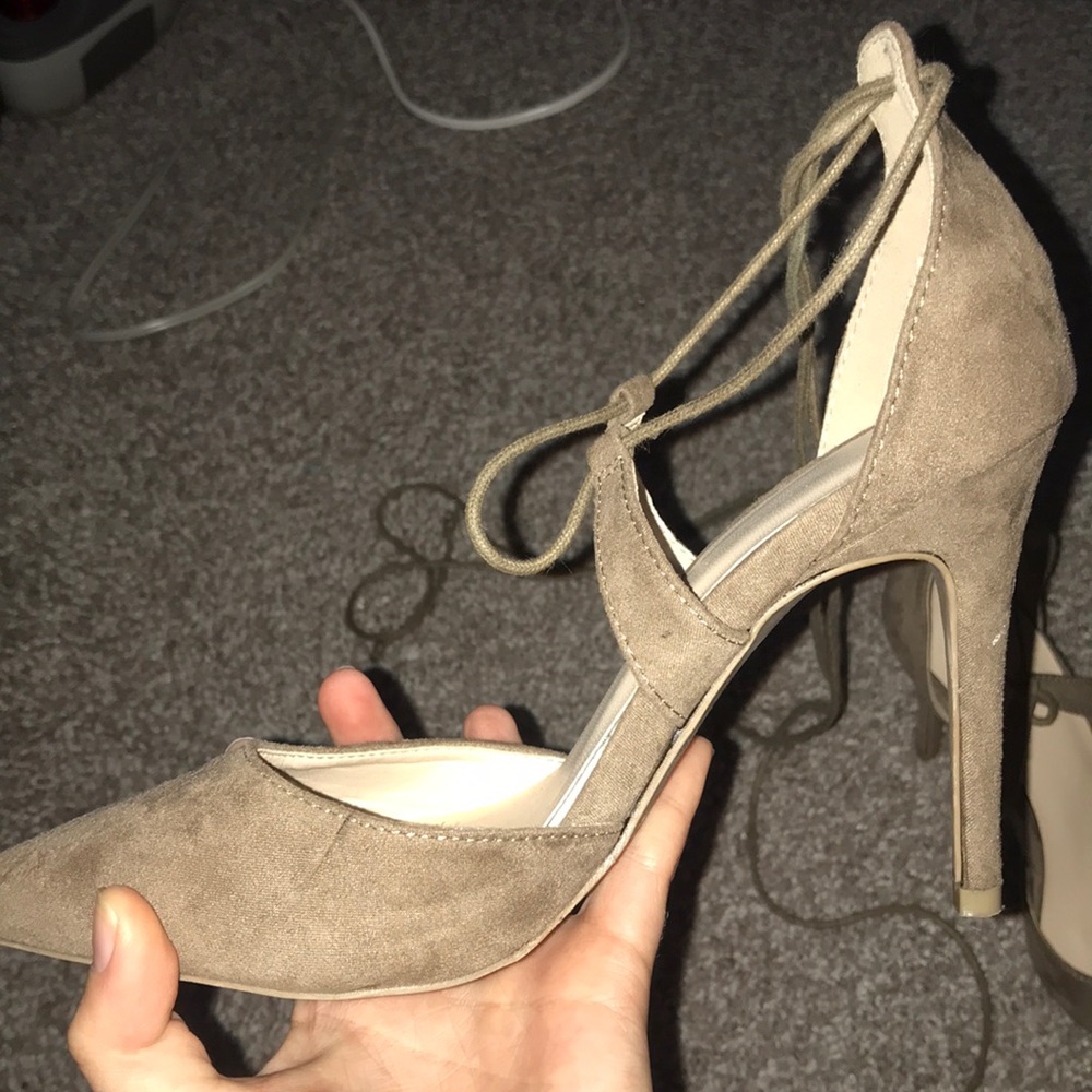 Lace up tan heels